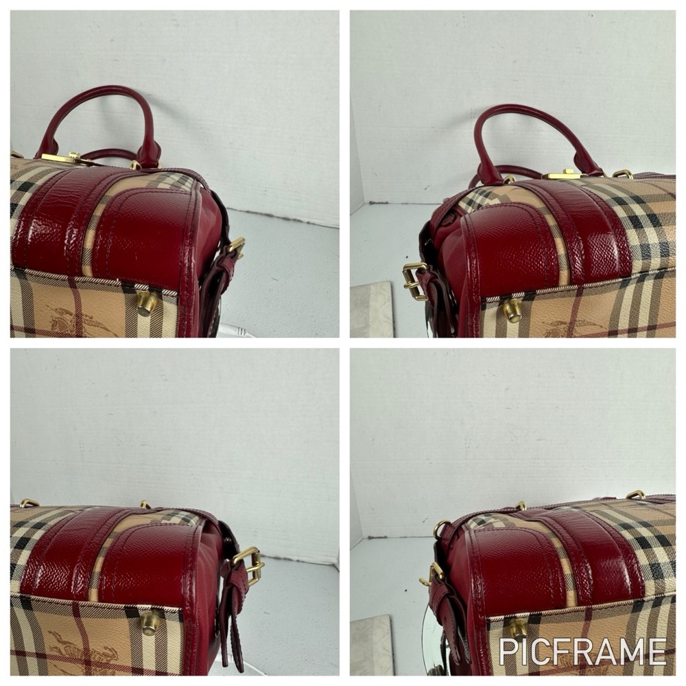 Heritage Plaid Satchel Handbag in Burgundy and Beige - Picture 6 of 11